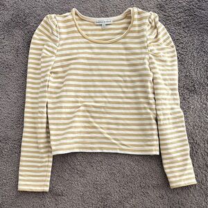 Rebecca Minkoff Tan and White Striped Puff Long Sleeve